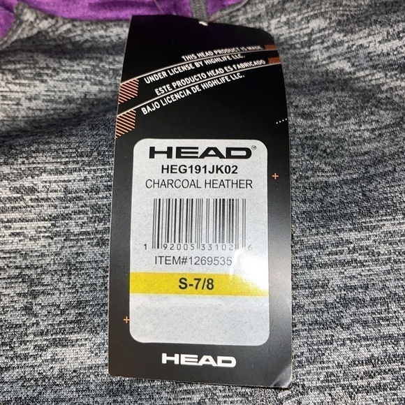 HEAD Youth Full Zip Hoodie Charcoal Heather/Purple size 7/8. NWTS - Picture 5 of 5